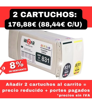 Pack 2 cartuchos para HP L310/315/330/335/360/365 (HP831) 775ml Tinta látex